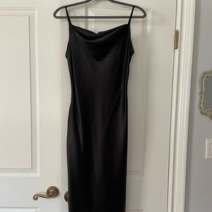 BEBE SATIN COWL NECK SLIP MIDI DRESS